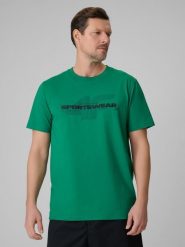 4F T-shirt regular z nadrukiem męski - zielony M. Zielone t-shirty męskie 4f, m, bez wzorów, z bawełny, bez kołnierzyka, bez ramiączek. Za 59.99 zł.