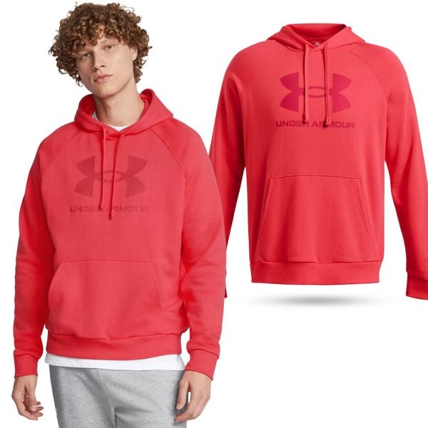 Bluza fitness męska UNDER ARMOUR Rival Fleece Logo Hoodie z kapturem. Czerwone bluzy nierozpinane męskie Under Armour, l, bez wzorów, z kapturem. Za 189.99 zł.