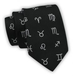 Krawat Alties (7 cm) - Znaki Zodiaku - Czarny. Czarne krawaty i muchy męskie Alties, bez wzorów, z tkaniny, eleganckie. Za 49.00 zł.