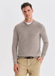 PAKO LORENTE - Wełniany sweter w kolorze beżowym. Brązowe swetry męskie Pako Lorente, bez wzorów, z wełny, bez kołnierzyka, bez ramiączek. Za 279.99 zł.