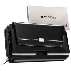 Skórzana, dwukomorowa, czarna saszetka męska z systemem RFID - Rovicky. Czarne saszetki męskie ROVICKY, bez wzorów, ze skóry. Za 89.99 zł.