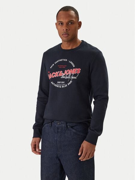 Jack & Jones Bluza Logo 12288925 Granatowy Regular Fit. Niebieskie bluzy nierozpinane męskie Jack & Jones, l, bez wzorów, z syntetyku, bez ramiączek, bez kaptura. Za 119.99 zł.