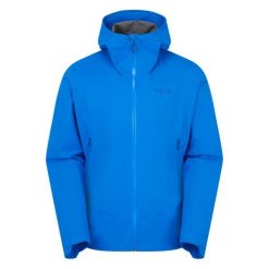 Kurtka przeciwdeszczowa męska Rab Downpour Light Jacket z kapturem. Niebieskie kurtki męskie RAB, m, bez wzorów, sportowe, bez ramiączek, z kapturem. Za 539.99 zł.