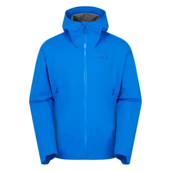 Kurtka przeciwdeszczowa męska Rab Downpour Light Jacket z kapturem. Niebieskie kurtki męskie RAB, m, bez wzorów, sportowe, bez ramiączek, z kapturem. Za 539.99 zł.