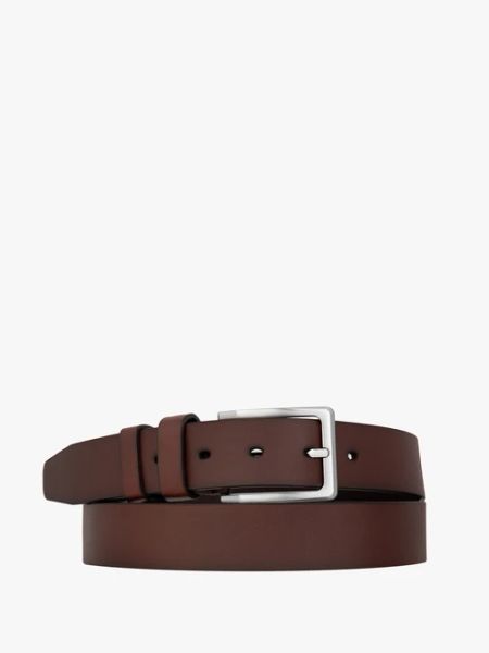 Ciemnobrązowy pasek ze skóry licowej. Brązowe paski męskie Ryłko, bez wzorów, z denimu, eleganckie. Za 129.99 zł.