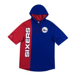 Bluza z kapturem z krótkim rękawem Philadelphia 76ers split. Czerwone bluzy z kapturem męskie Mitchell & Ness, bez wzorów, z kapturem. Za 318.00 zł.