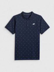 4F Koszulka polo regular męska - granatowa L. Niebieskie koszulki polo męskie 4f, l, bez wzorów, z bawełny, klasyczne, bez kołnierzyka, bez ramiączek. Za 89.99 zł.