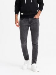 Dopasowane jeansowe męskie spodnie SLIM FIT z elastanem grafitowe V3 OM-PADP-0214 L. Szare długie spodnie sportowe męskie Ombre, bez wzorów, z elastanu. Za 302.57 zł.