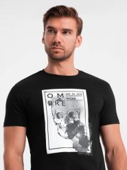 Bawełniana męska koszulka z czaszką – czarna V1 - Rozmiar: M. Czarne t-shirty męskie Ombre Clothing, m, bez wzorów, z bawełny, bez kołnierzyka, bez ramiączek. W wyprzedaży za 24.99 zł.