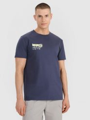 4F T-shirt regular z nadrukiem męski - szary S. Szare t-shirty męskie 4f, m, bez wzorów, z bawełny, bez kołnierzyka, bez ramiączek. Za 49.99 zł.