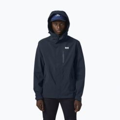 Kurtka przeciwdeszczowa męska Helly Hansen Juell Storm. Niebieskie kurtki męskie Helly Hansen, m, bez wzorów, bez ramiączek, bez kaptura. Za 339.99 zł.