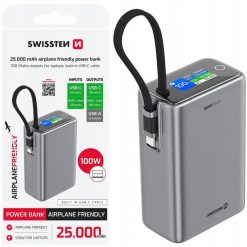 Swissten Power Bank 25000 mAh (96.25Wh) 100W with Built-in USB-C Cable. Powerbanki SWISSTEN. Za 314.45 zł.