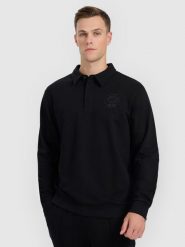 4F Bluza dresowa regular z kołnierzykiem męska - czarna S. Czarne bluzy nierozpinane męskie 4f, m, bez wzorów, z dresówki, eleganckie, bez ramiączek, bez kaptura. Za 149.99 zł.