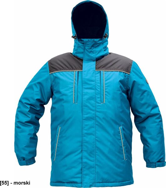 CERVA CREMORNE parka - męska zimowa parka, stały kaptur, przedłużony tył, 100% poliester - morski XL. Zielone parki męskie CERVA, na zimę, m, bez wzorów, z poliesteru, bez kaptura. Za 202.63 zł.