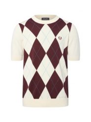 Fred Perry Męska koszula z dzianiny Mężczyźni drobna dzianina czerwony|biały w kratkę, L. Białe koszule męskie Fred Perry, l, bez wzorów, z bawełny, bez kołnierzyka, bez ramiączek. Za 799.95 zł.