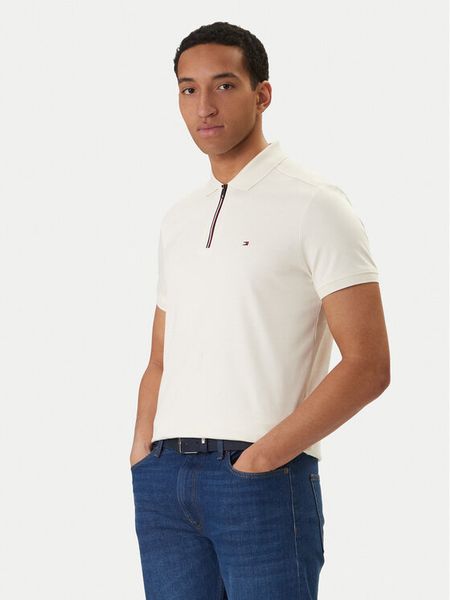 Tommy Hilfiger Polo MW0MW41613 Écru Regular Fit. Białe koszulki polo męskie Tommy Hilfiger, l, bez wzorów, z bawełny, bez kołnierzyka, bez ramiączek. Za 449.99 zł.