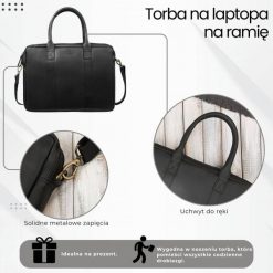 Torba męska na ramię skórzana na dokumenty A4 na laptopa czarna elegancka Paolo Peruzzi IM-05-BL. Czarne torby na laptopa męskie bez wzorów, z jeansu. Za 225.09 zł.
