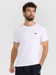 4F T-shirt slim gładki męski - biały XL. Białe t-shirty męskie 4f, m, bez wzorów, z bawełny, bez kołnierzyka, bez ramiączek. Za 49.99 zł.