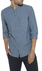 WRANGLER GRANDAD SHIRT MĘSKA KOSZULA ZE STÓJKĄ INDIGO W5945MP8E. Niebieskie koszule męskie Wrangler, l, bez wzorów, z jeansu, bez kołnierzyka, bez ramiączek. Za 129.99 zł.