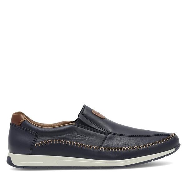 Półbuty Rieker. Niebieskie codzienne półbuty męskie Rieker, bez wzorów, bez obcasa, bez zapięcia. Za 229.99 zł.