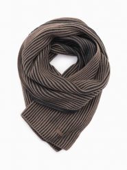 Męski dzianinowy szalik w dwukolorowe prążki – brązowo-czarny V3 OM-ACSF-0114 - uniwersalny. Czarne szaliki męskie Ombre Clothing, z aplikacjami, z dzianiny. Za 71.99 zł.