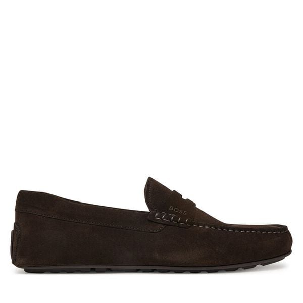 Mokasyny BOSS. Brązowe mokasyny męskie Boss, bez zapięcia. Za 889.99 zł.