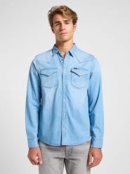 LEE MĘSKA KOSZULA JEANSOWA LEE REGULAR WESTERN SHIRT STARLIGHT WASH 112363914. Koszule męskie Lee, m, bez wzorów, z jeansu, bez kołnierzyka, bez ramiączek. Za 159.99 zł.