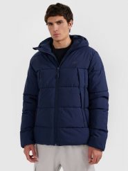 4F Kurtka puchowa z wypełnieniem syntetycznym męska - granatowa M. Niebieskie kurtki męskie 4f, na zimę, m, bez wzorów, z materiału, bez ramiączek, z kapturem. Za 499.99 zł.