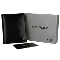 Portfel męski Rovicky N02-RVT czarny. Czarne portfele męskie ROVICKY, bez wzorów, ze skóry. Za 46.00 zł.