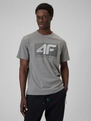 4F T-shirt regular z nadrukiem męski - szary XL. Szare t-shirty męskie 4f, m, bez wzorów, z dresówki, bez kołnierzyka, bez ramiączek. Za 69.99 zł.