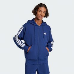 Bluza z kapturem Essentials 3-Stripes French Terry Full-Zip. Białe bluzy nierozpinane męskie ADIDAS, xl, bez wzorów, z materiału, bez ramiączek, z kapturem. W wyprzedaży za 209.25 zł.