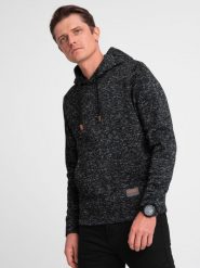 Bluza męska nierozpinana kangurka z kapturem - grafitowy melanż V2 B1675 XL. Szare bluzy nierozpinane męskie Ombre, m, bez wzorów, z kapturem. Za 181.54 zł.