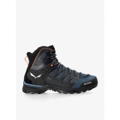 Buty trekkingowe wysokie Salewa Mountain Trainer Lite Mid GTX. Niebieskie buty zimowe męskie Salewa, bez wzorów, z materiału, sportowe, za kostkę, bez obcasa, bez zapięcia. W wyprzedaży za 829.75 zł.