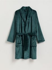 Szlafrok z paskiem - morski. Zielone szlafroki męskie Reserved, l, bez wzorów, z dzianiny, bez kaptura. Za 159.99 zł.