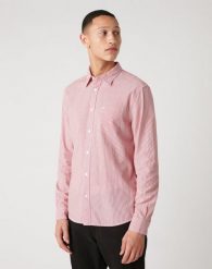 WRANGLER LS 1PKT MĘSKA KOSZULA W PASKI DŁUGI RĘKAW SHIRT RED W5A14MX47 112129958. Czerwone koszule męskie Wrangler, l, bez wzorów, bez kołnierzyka, bez ramiączek. Za 129.99 zł.