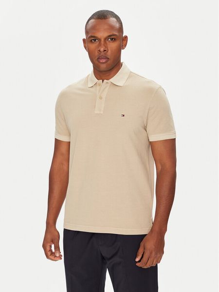 Tommy Hilfiger Polo MW0MW34757 Beżowy Regular Fit. Brązowe koszulki polo męskie Tommy Hilfiger, m, bez wzorów, z bawełny, bez kołnierzyka, bez ramiączek. Za 219.99 zł.
