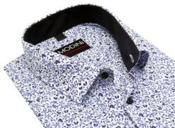 Biała elastyczna koszula męska Modini w niebieskie kwiaty DD10. Białe koszule męskie Modini Moda Męska, m, bez wzorów, z bawełny, bez kołnierzyka, bez ramiączek. W wyprzedaży za 166.50 zł.