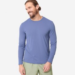 Koszulka UV surfingowa męska Olaian Water T-shirt długi rękaw. Niebieskie koszulki męskie z długim rękawem OLAIAN, m, bez wzorów, z dzianiny, sportowe, bez kołnierzyka, bez ramiączek. Za 49.99 zł.