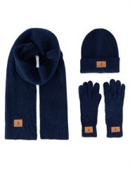 Beverly Hills Polo Club Zestaw czapka, szalik i rękawiczki BHPC-MC-001-AW24 Granatowy. Niebieskie czapki męskie Beverly Hills Polo Club, bez wzorów, z dzianiny. Za 159.99 zł.