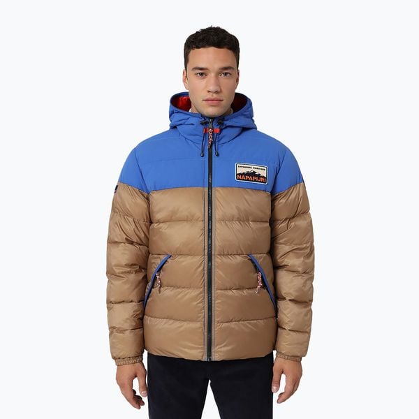 Kurtka zimowa puchowa męska Napapijri. Brązowe kurtki męskie Napapijri, na zimę, m, bez wzorów, z puchu, sportowe, bez ramiączek, bez kaptura. Za 669.99 zł.