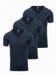 Zestaw męskich koszulek bawełnianych V-neck BASIC – 3x granatowy V10 - Rozmiar: XL. Zielone t-shirty męskie Ombre Clothing, l, bez wzorów, z bawełny, bez kołnierzyka, bez ramiączek. W wyprzedaży za 112.49 zł.