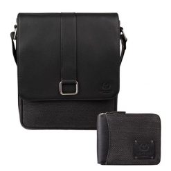 Portfel męski AY-07-BL i listonoszka męska skórzana AY-01-BL zestaw Paolo Peruzzi ZUP-137. Brązowe portfele męskie bez wzorów, z bawełny. Za 199.99 zł.