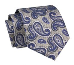 Krawat - ALTIES - Ciemnobeżowy, Granatowe Paisley. Niebieskie krawaty i muchy męskie Alties, bez wzorów, z tkaniny, eleganckie. Za 49.00 zł.