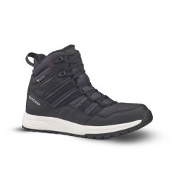 Buty turystyczne męskie Quechua NH500 Mid wodoodporne. Czarne buty trekkingowe męskie QUECHUA, na zimę, bez wzorów, sportowe, bez obcasa, bez zapięcia. Za 219.99 zł.