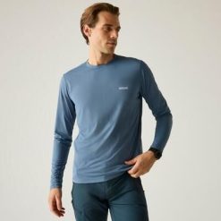 Męska koszulka z długim rękawem Mindo Anti-Insect z siateczki. Niebieskie koszulki męskie z długim rękawem Regatta, m, bez wzorów, z poliesteru, sportowe, bez kołnierzyka, bez ramiączek. W wyprzedaży za 99.99 zł.