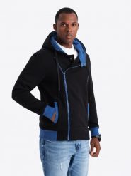 Bluza męska rozpinana z kapturem - czarna - Rozmiar: S. Czarne bluzy z kapturem męskie Ombre Clothing, m, bez wzorów, z bawełny, z kapturem. W wyprzedaży za 119.99 zł.