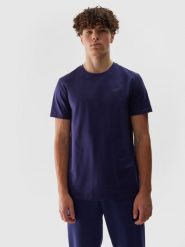 4F T-shirt regular gładki męski - granatowy M. Niebieskie t-shirty męskie 4f, m, bez wzorów, z bawełny, bez kołnierzyka, bez ramiączek. W wyprzedaży za 39.99 zł.