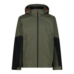Wodoodporna kurtka 3 w 1 CMP. Zielone kurtki męskie CMP, xl, bez wzorów, sportowe, bez ramiączek, bez kaptura. Za 450.99 zł.