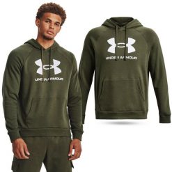 Bluza fitness męska Under Armour Rival Fleece Logo HD. Zielone bluzy nierozpinane męskie Under Armour, l, bez wzorów, sportowe, bez ramiączek, bez kaptura. Za 149.99 zł.