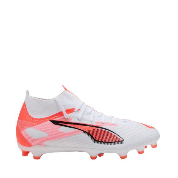 Buty piłkarskie Puma Ultra 5 Match+ FG/AG. Białe buty treningowe męskie Puma, bez wzorów, bez zapięcia, do piłki nożnej. Za 199.99 zł.
